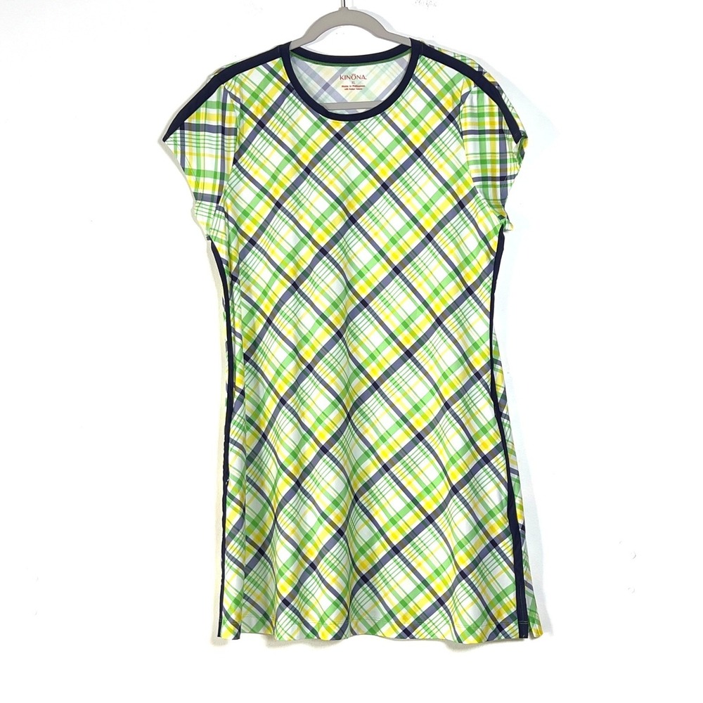 Kinona Golf Mini Dress Women Sz XL Multicolor Plaid Cap Sleeve Athletic